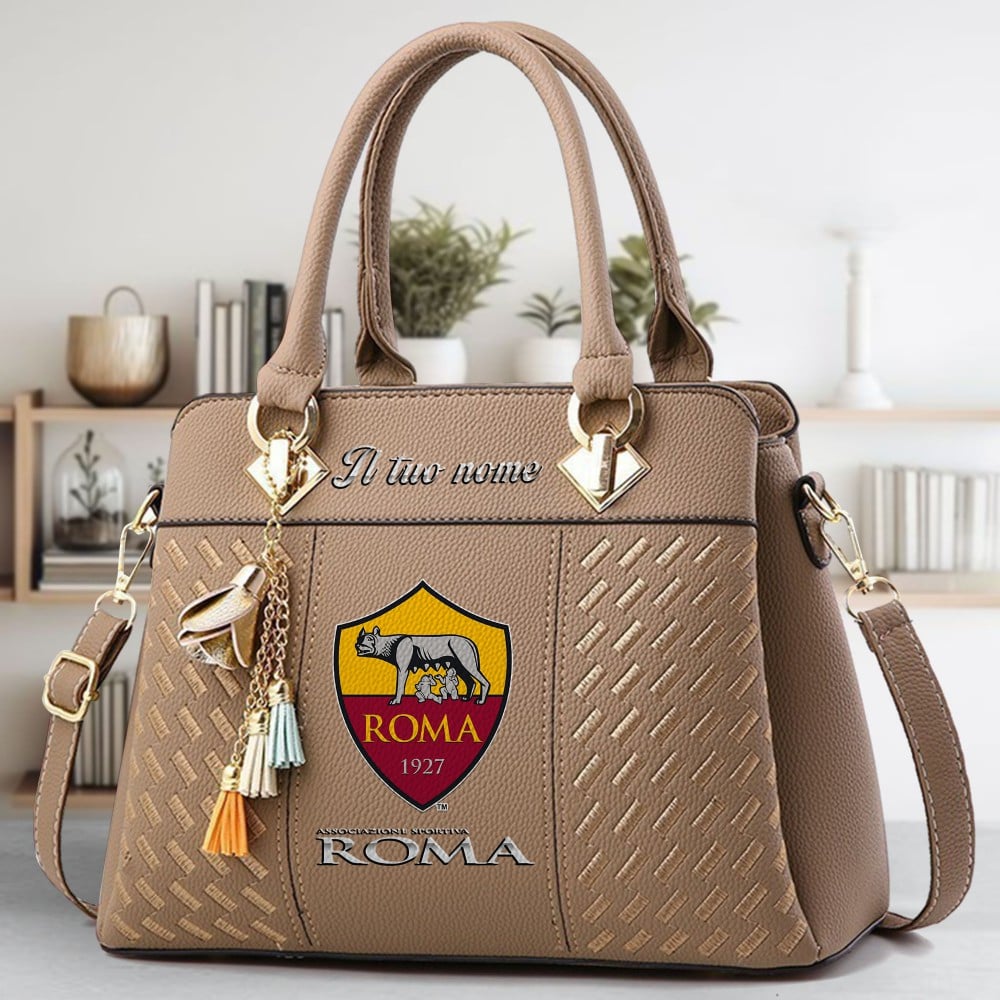 AS Roma Logo Crossbody Zip Hand Bag With Tassel Custom Name For Women - Image 3