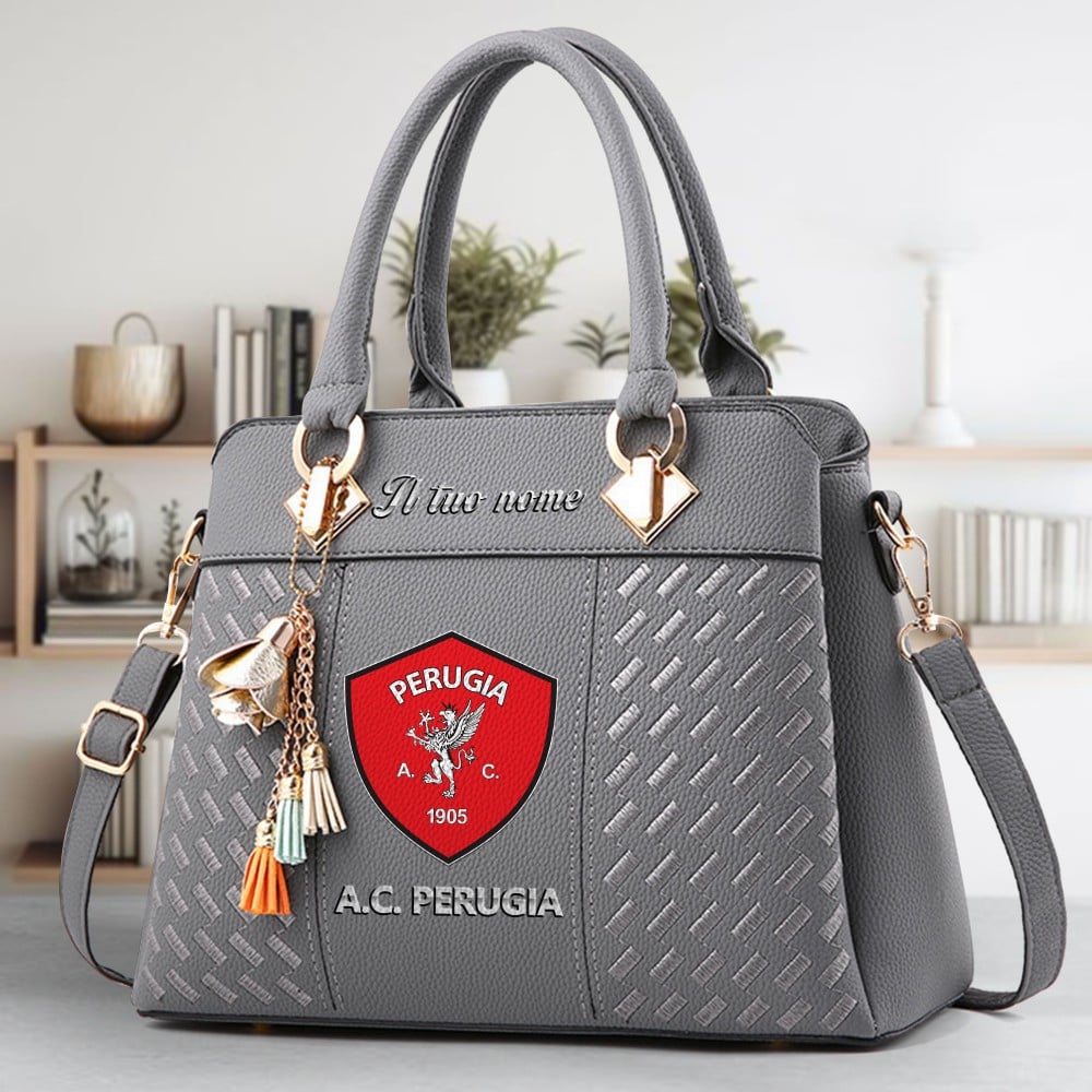 A.C. Perugia Logo Crossbody Zip Hand Bag With Tassel Custom Name For Women - Image 4