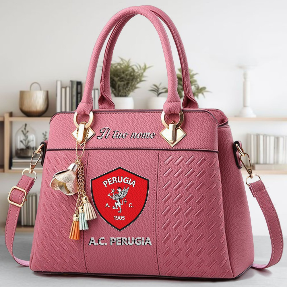 A.C. Perugia Logo Crossbody Zip Hand Bag With Tassel Custom Name For Women - Image 5