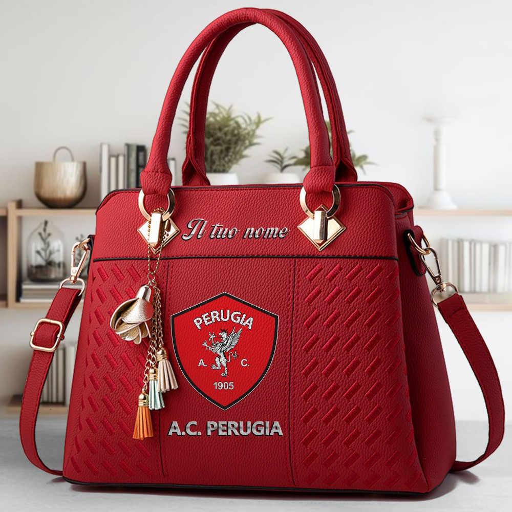 A.C. Perugia Logo Crossbody Zip Hand Bag With Tassel Custom Name For Women - Image 6