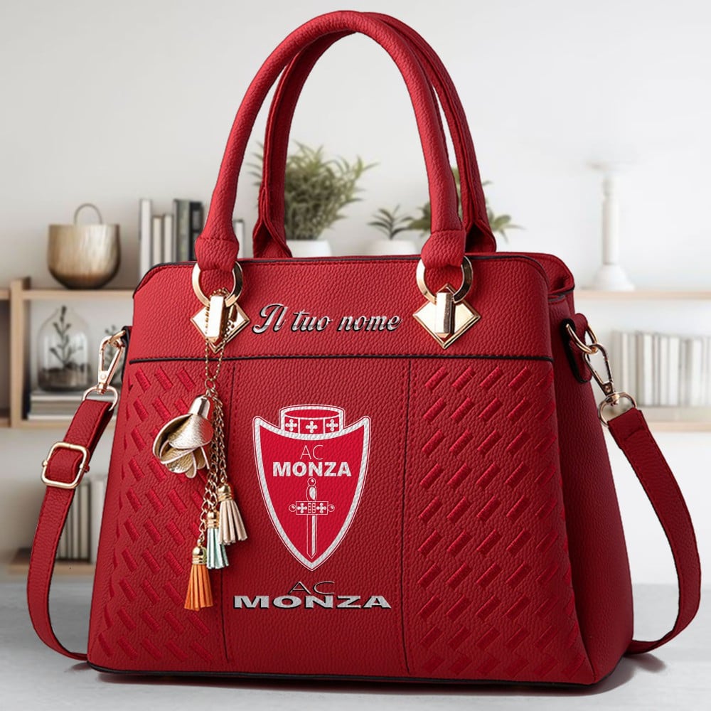 AC Monza Logo Crossbody Zip Hand Bag With Tassel Custom Name For Women - Image 6
