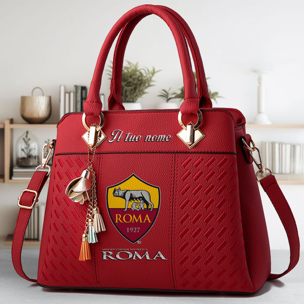 AS Roma Logo Crossbody Zip Hand Bag With Tassel Custom Name For Women - Image 6