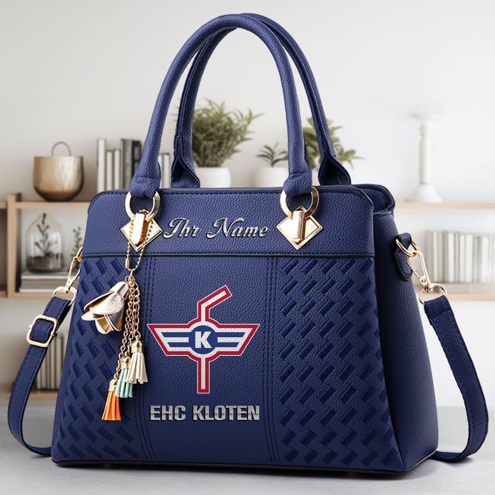 EHC Kloten Logo Crossbody Zip Hand Bag With Tassel Custom Name For Women - Image 2