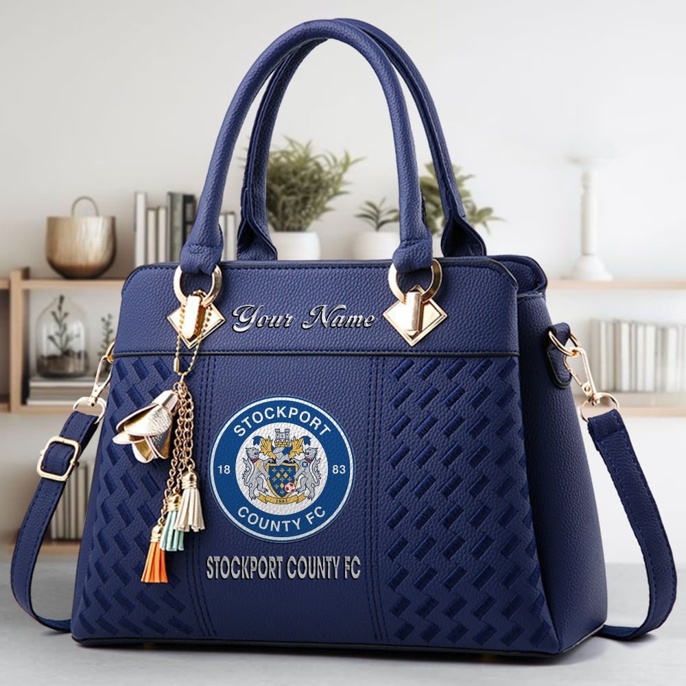 Stockport County FC Logo Crossbody Zip Hand Bag With Tassel Custom Name For Women - Image 2