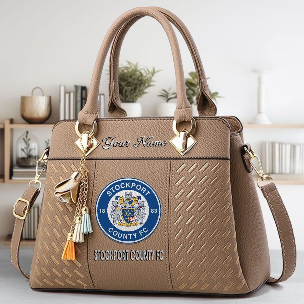 Stockport County FC Logo Crossbody Zip Hand Bag With Tassel Custom Name For Women - Image 3