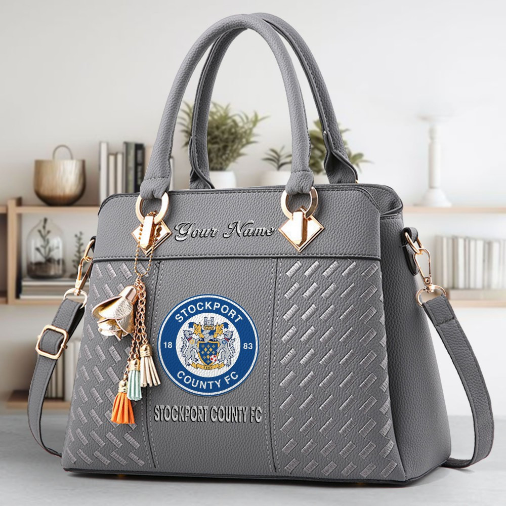 Stockport County FC Logo Crossbody Zip Hand Bag With Tassel Custom Name For Women - Image 4