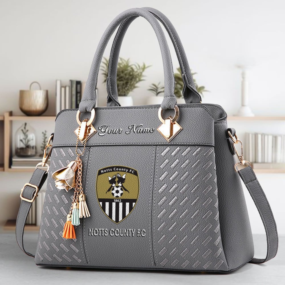 Notts County FC Logo Crossbody Zip Hand Bag With Tassel Custom Name For Women - Image 4