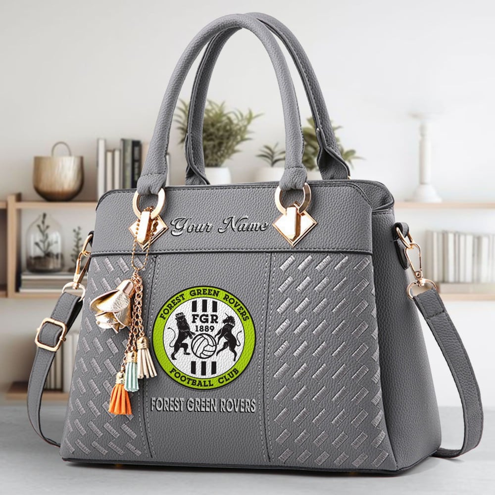 Forest Green Rovers Logo Crossbody Zip Hand Bag With Tassel Custom Name For Women - Image 4