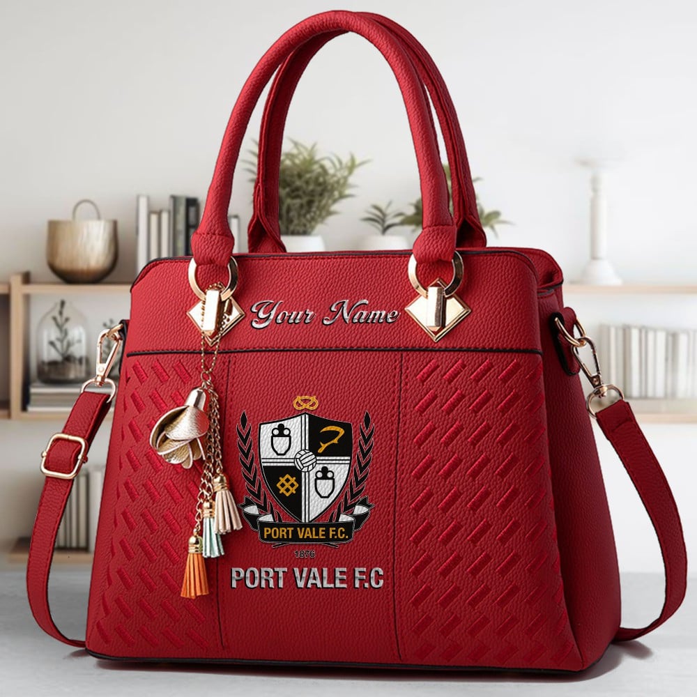 Port Vale Logo Crossbody Zip Hand Bag With Tassel Custom Name For Women - Image 6