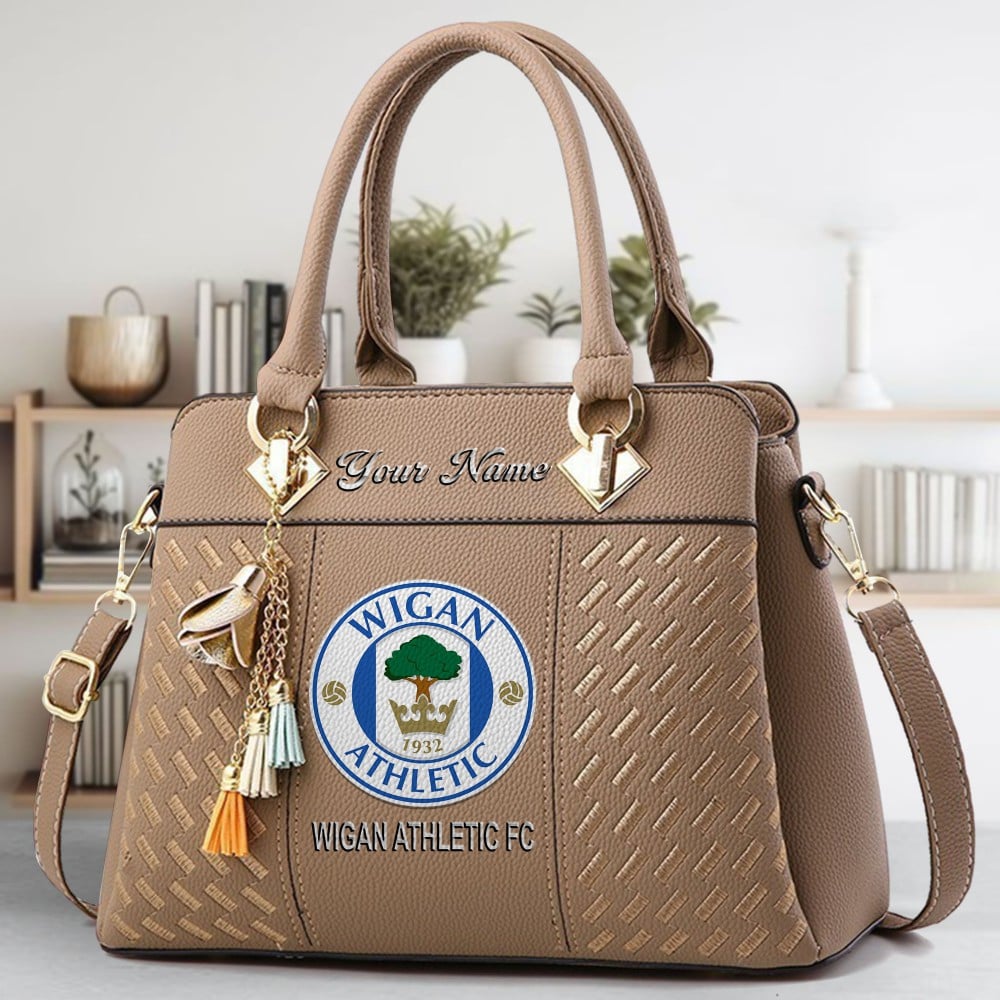 Wigan Athletic Logo Crossbody Zip Hand Bag With Tassel Custom Name For Women - Image 3