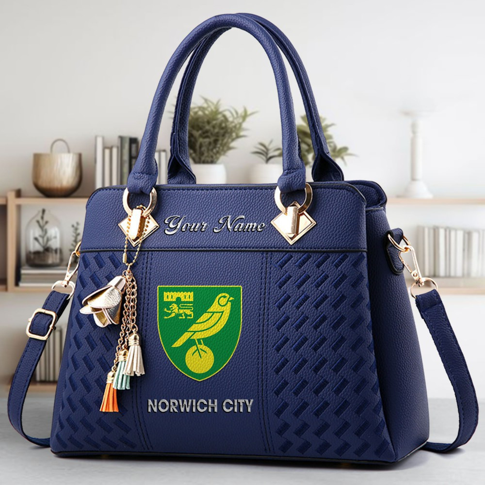 Norwich City Logo Crossbody Zip Hand Bag With Tassel Custom Name For Women - Image 3