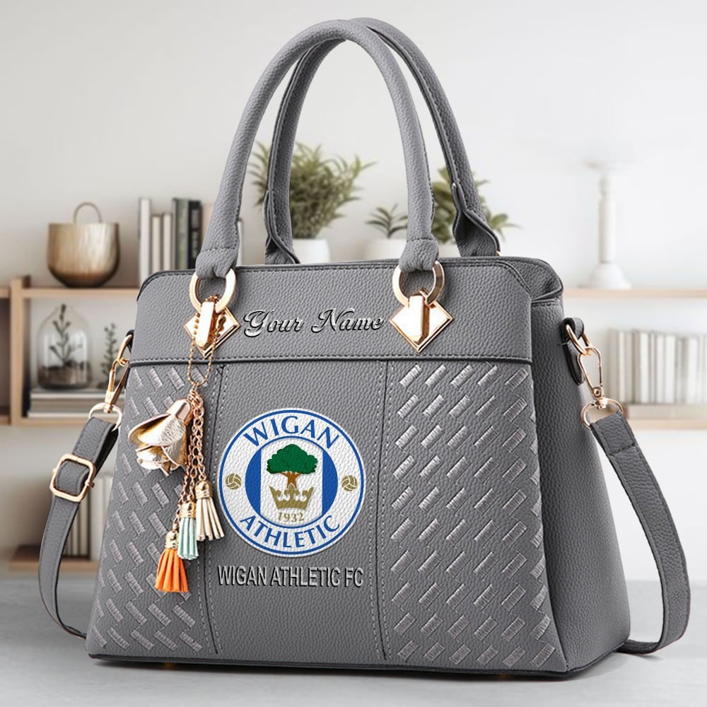 Wigan Athletic Logo Crossbody Zip Hand Bag With Tassel Custom Name For Women - Image 4