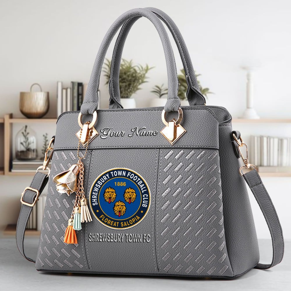 Shrewsbury Town Logo Crossbody Zip Hand Bag With Tassel Custom Name For Women - Image 4