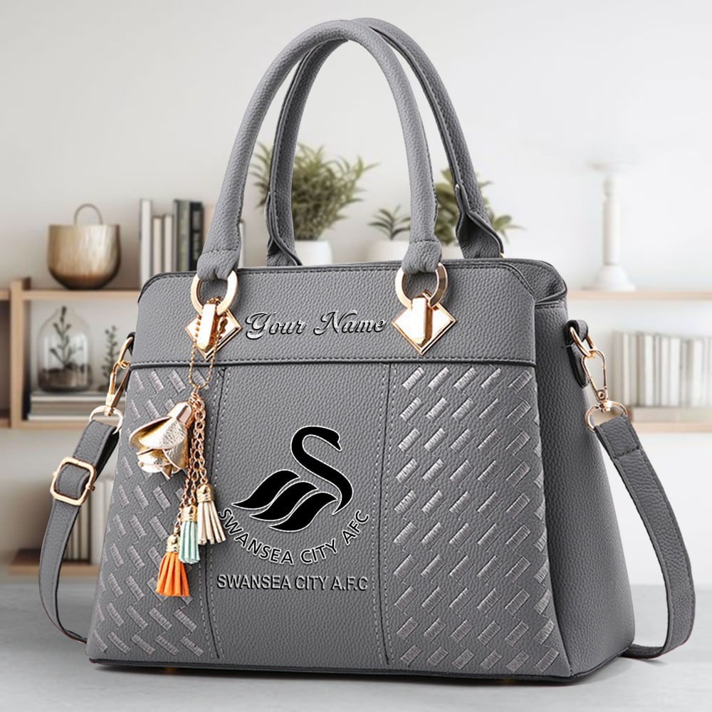 Swansea City AFC Logo Crossbody Zip Hand Bag With Tassel Custom Name For Women - Image 4
