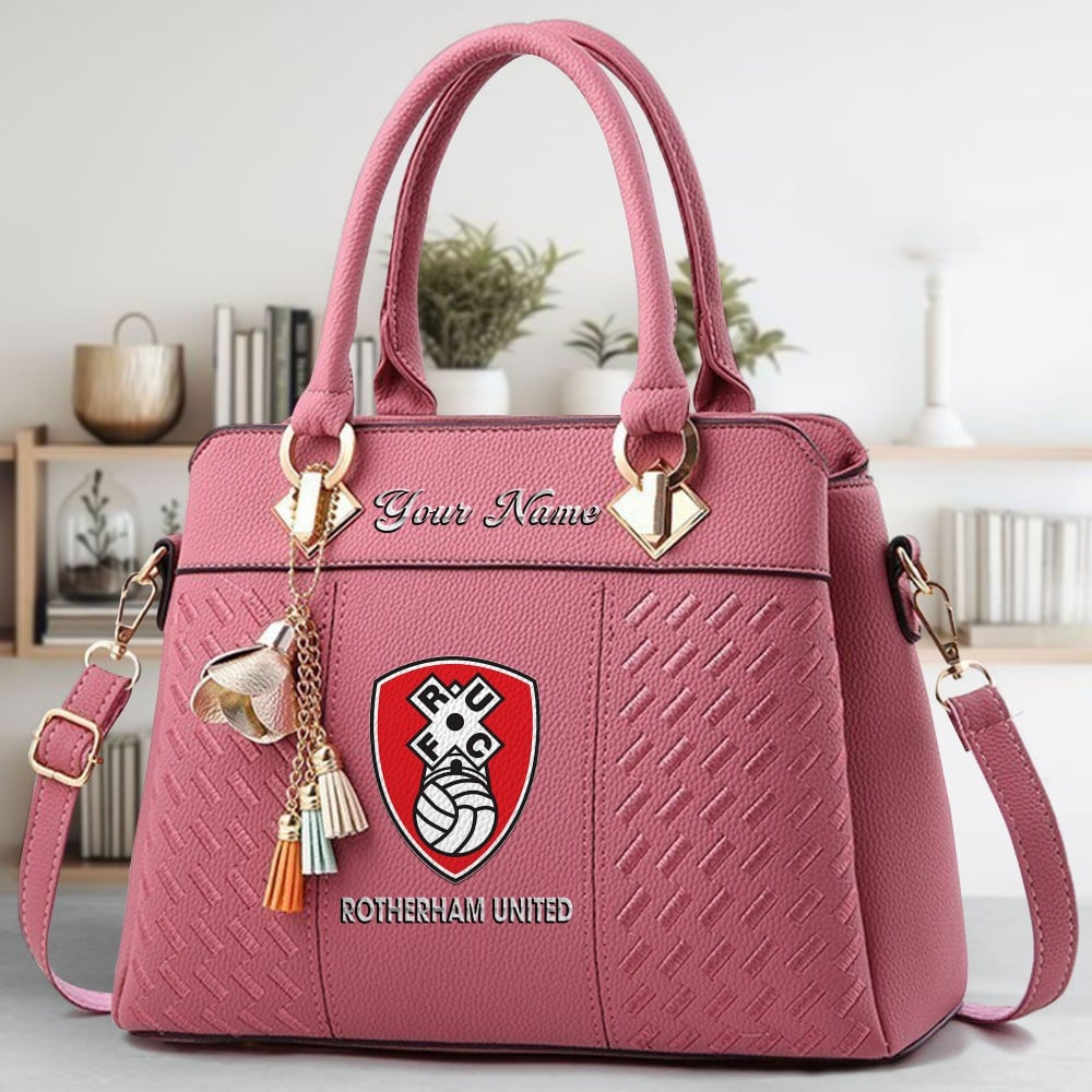 Rotherham United Logo Crossbody Zip Hand Bag With Tassel Custom Name For Women - Image 5