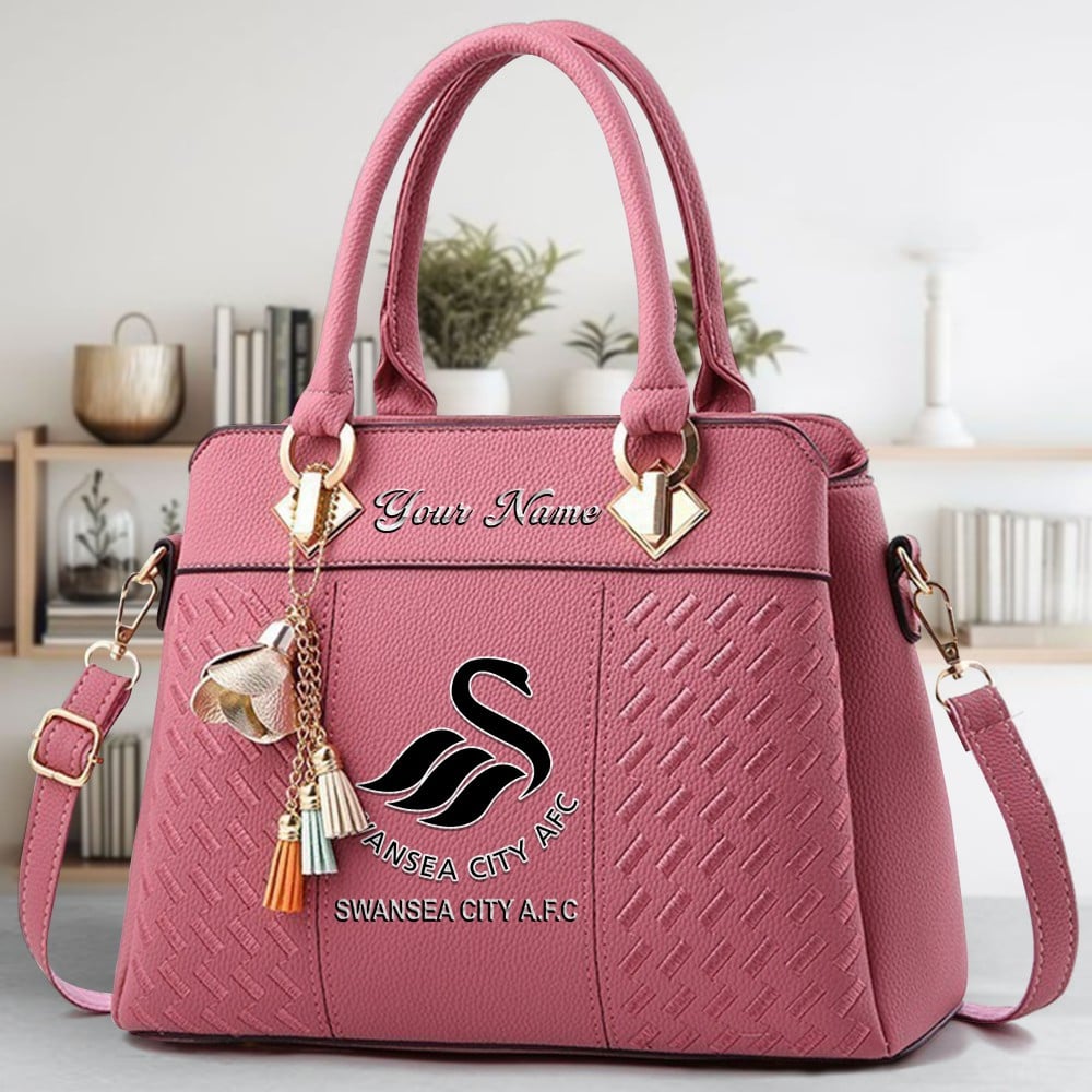 Swansea City AFC Logo Crossbody Zip Hand Bag With Tassel Custom Name For Women - Image 5