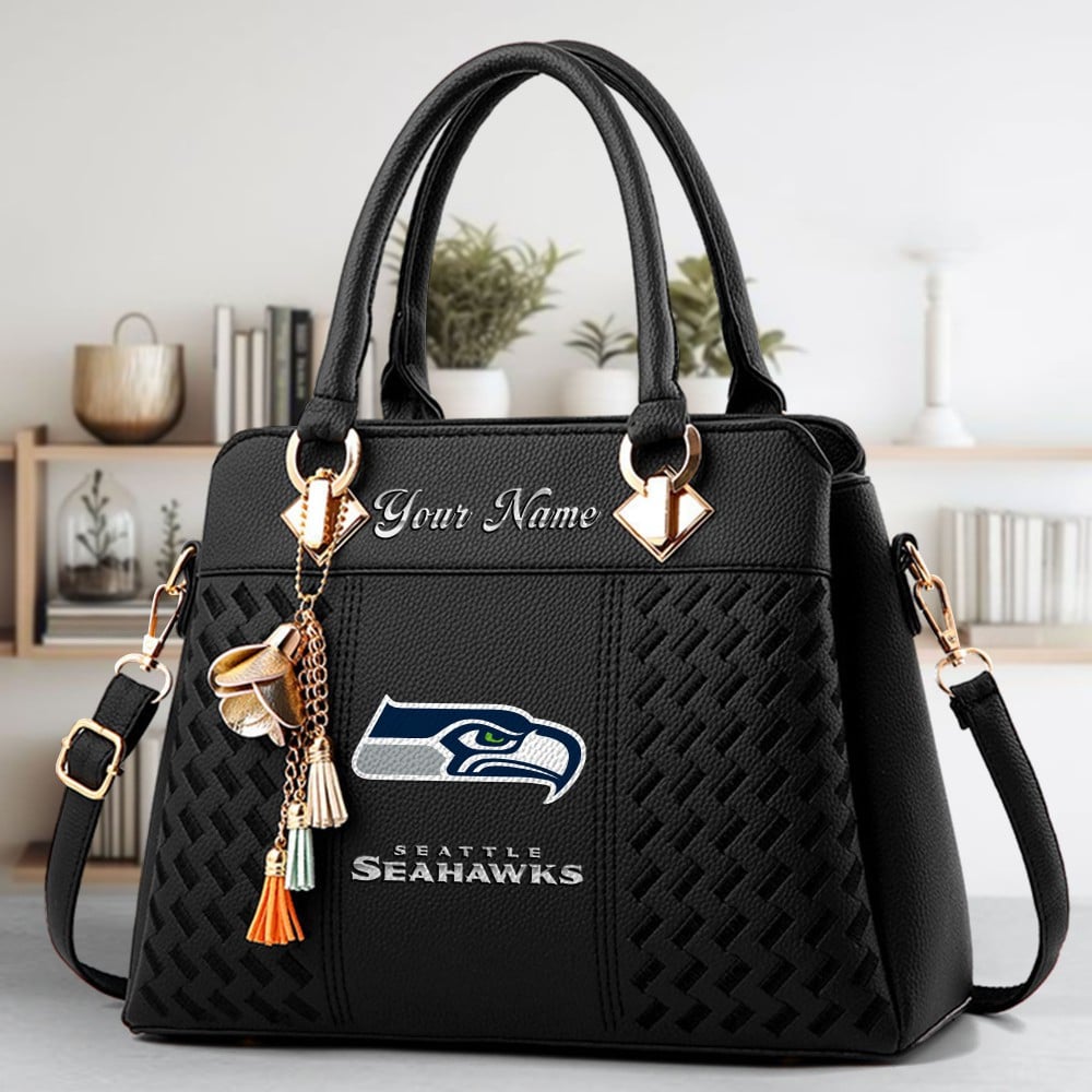 Seattle Seahawks Logo Crossbody Zip Hand Bag With Tassel Custom Name For Women - Image 2