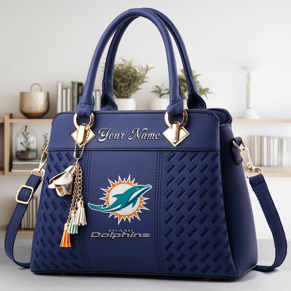 Miami Dolphins Logo Crossbody Zip Hand Bag With Tassel Custom Name For Women - Image 2