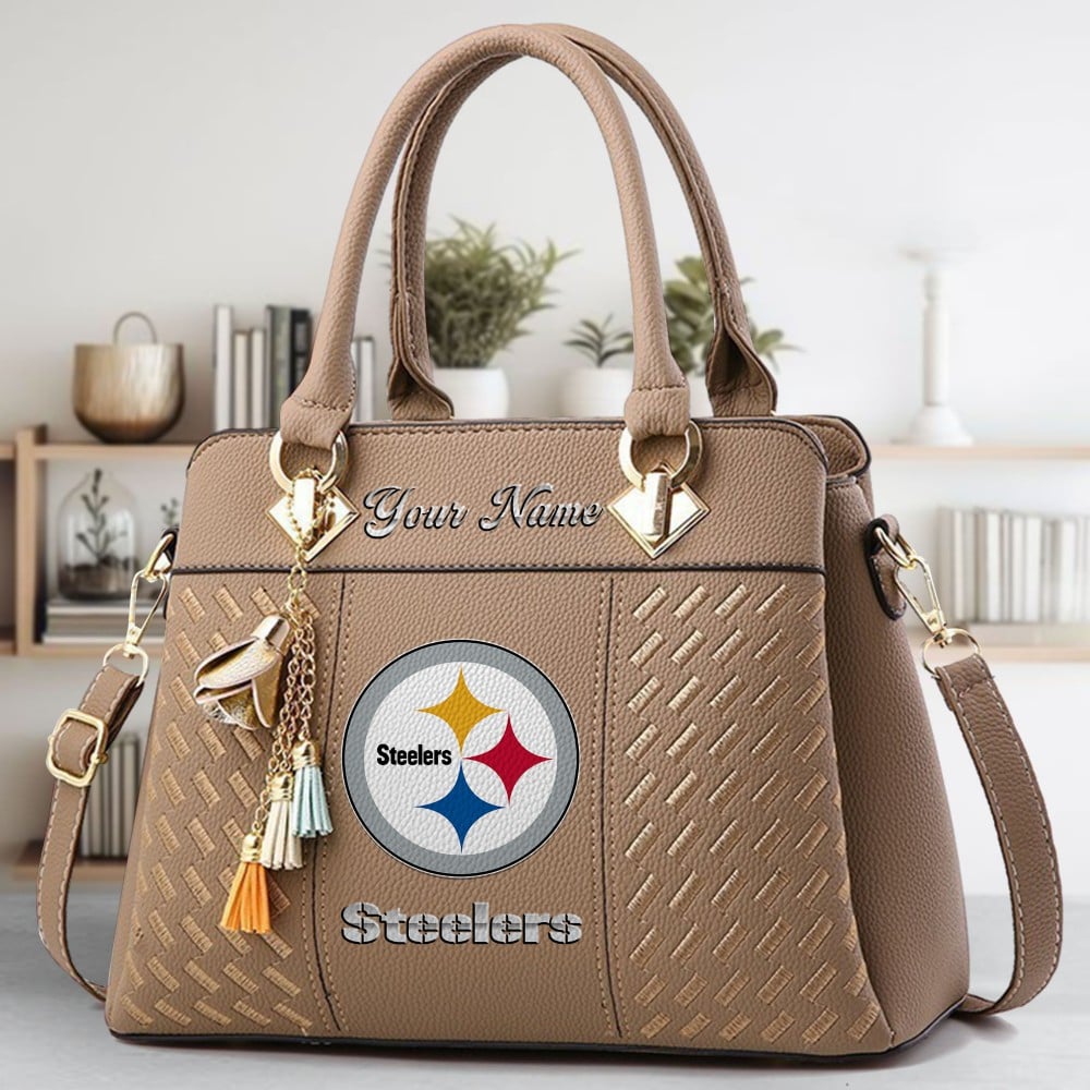 Pittsburgh Steelers Logo Crossbody Zip Hand Bag With Tassel Custom Name For Women - Image 3