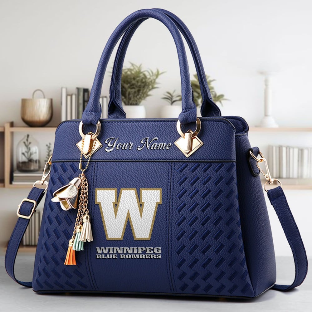 Winnipeg Blue Bombers Logo Crossbody Zip Hand Bag With Tassel Custom Name For Women - Image 3