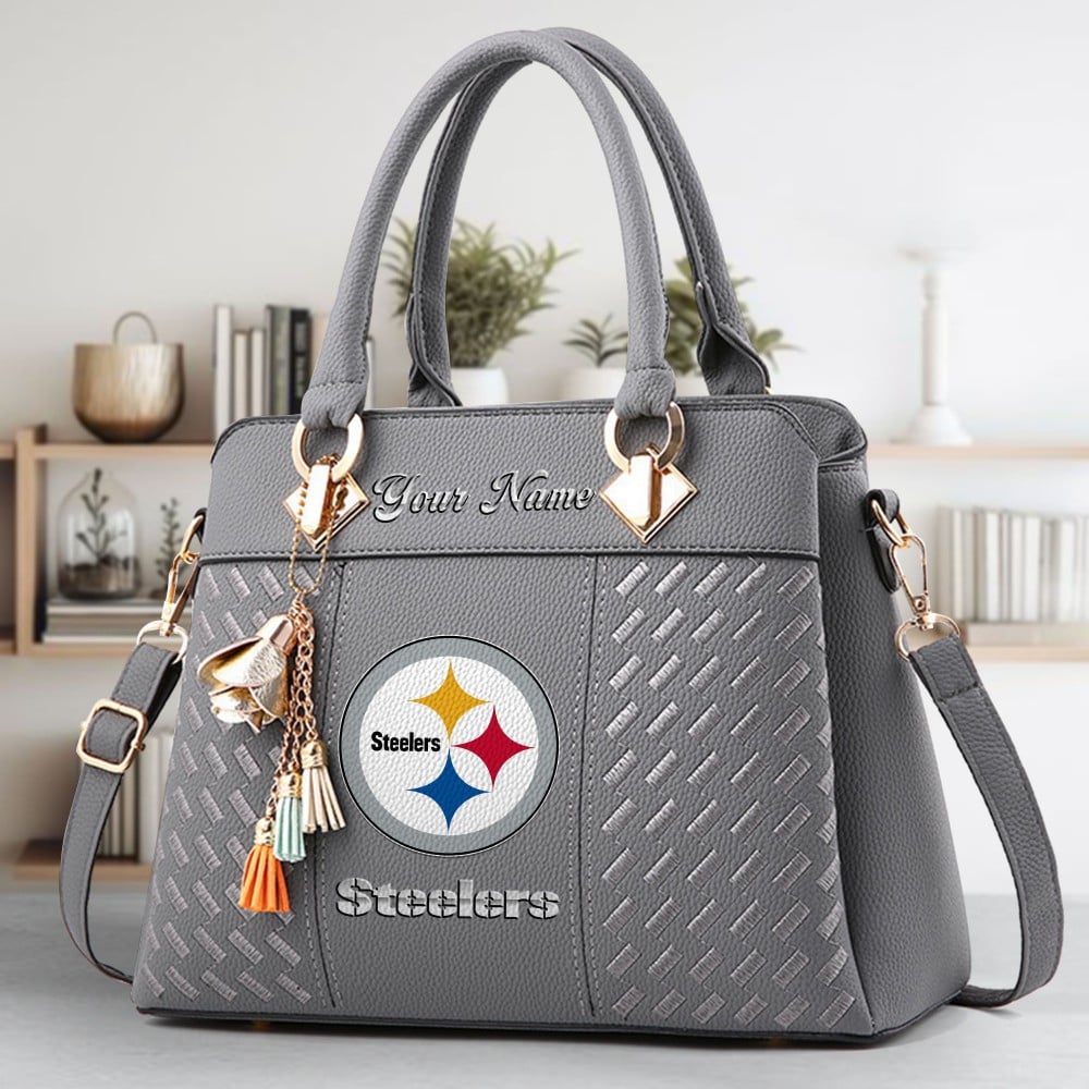 Pittsburgh Steelers Logo Crossbody Zip Hand Bag With Tassel Custom Name For Women - Image 4