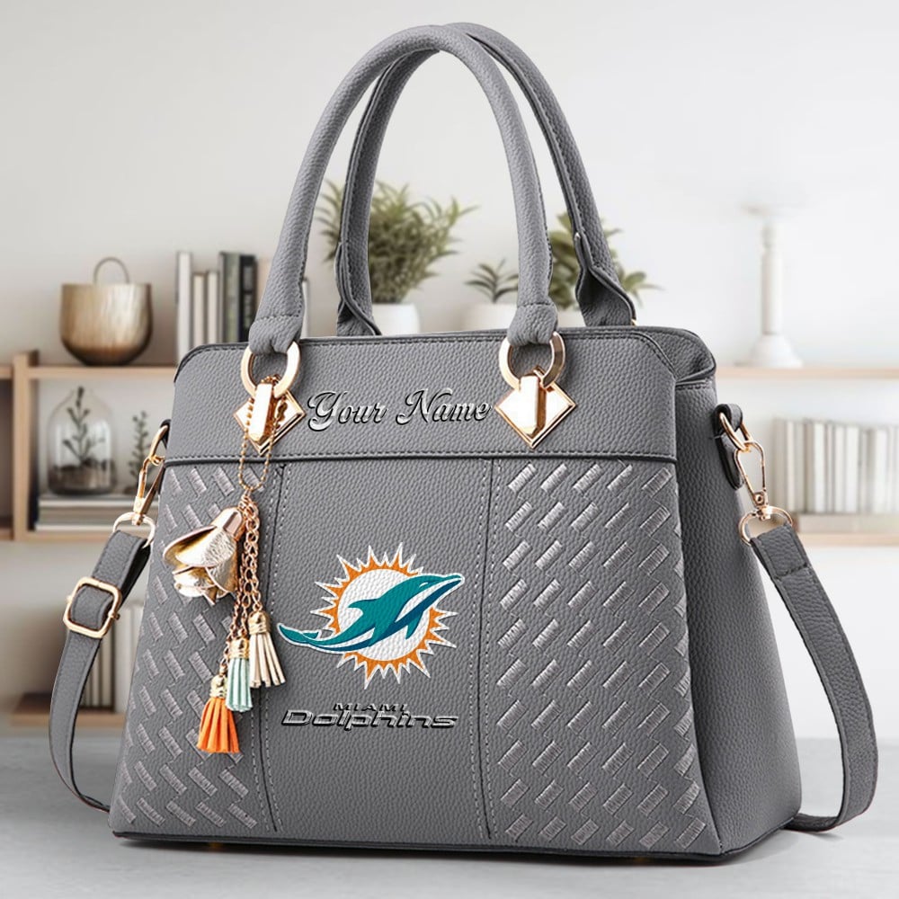 Miami Dolphins Logo Crossbody Zip Hand Bag With Tassel Custom Name For Women - Image 4