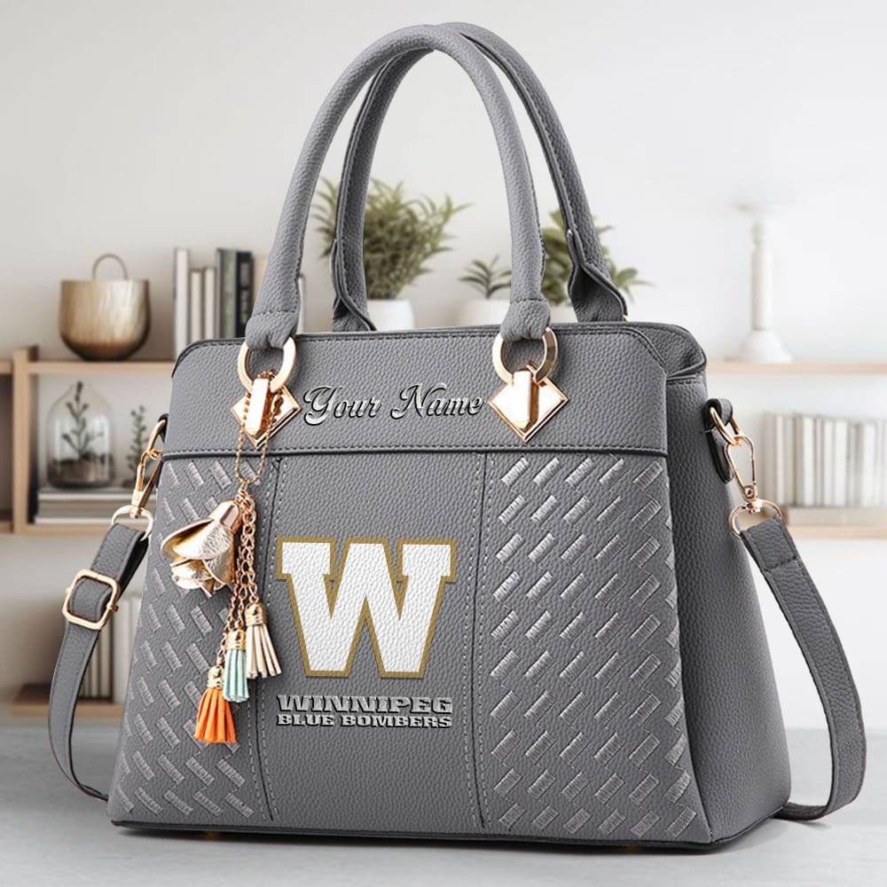Winnipeg Blue Bombers Logo Crossbody Zip Hand Bag With Tassel Custom Name For Women - Image 4