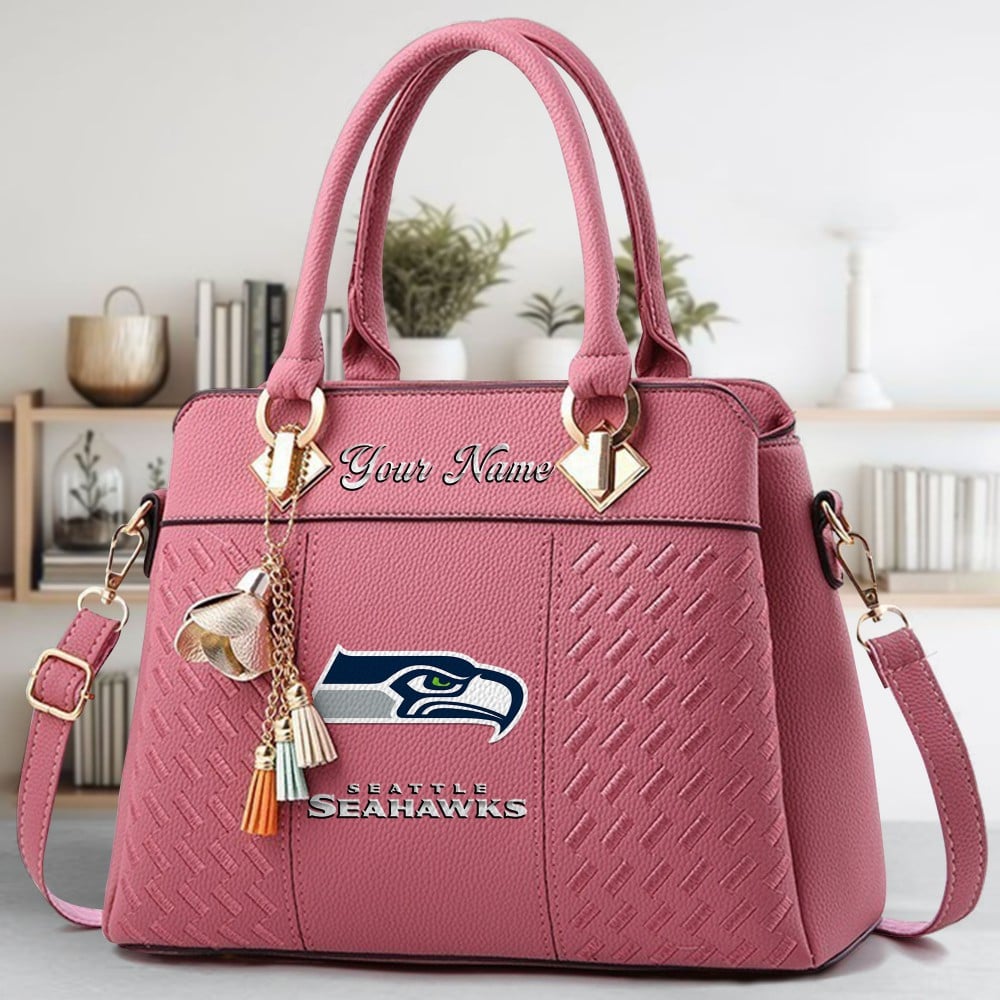 Seattle Seahawks Logo Crossbody Zip Hand Bag With Tassel Custom Name For Women - Image 5