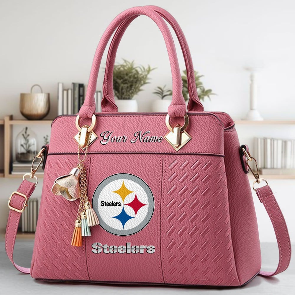 Pittsburgh Steelers Logo Crossbody Zip Hand Bag With Tassel Custom Name For Women - Image 5