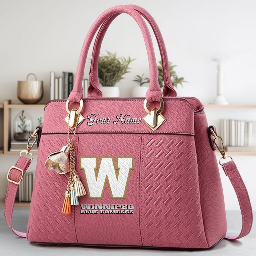 Winnipeg Blue Bombers Logo Crossbody Zip Hand Bag With Tassel Custom Name For Women - Image 5