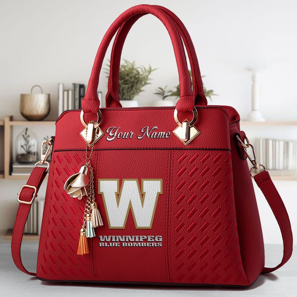 Winnipeg Blue Bombers Logo Crossbody Zip Hand Bag With Tassel Custom Name For Women - Image 6