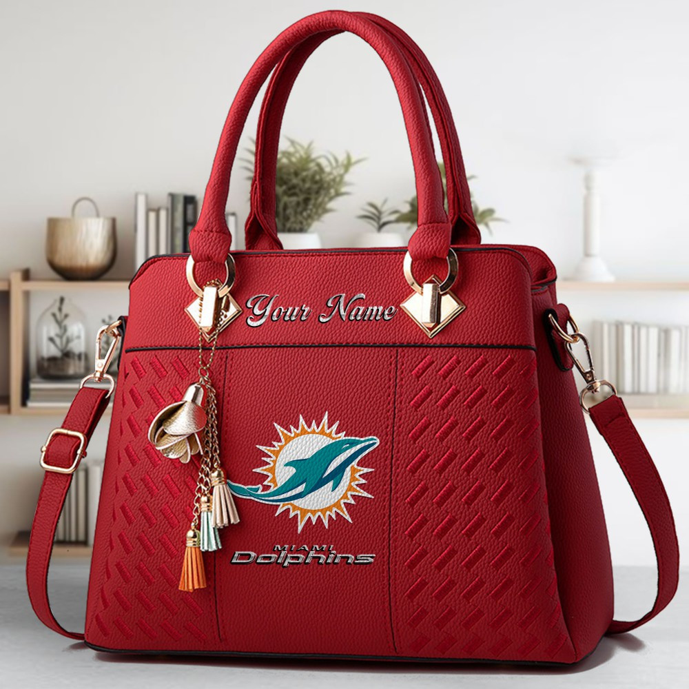 Miami Dolphins Logo Crossbody Zip Hand Bag With Tassel Custom Name For Women - Image 6