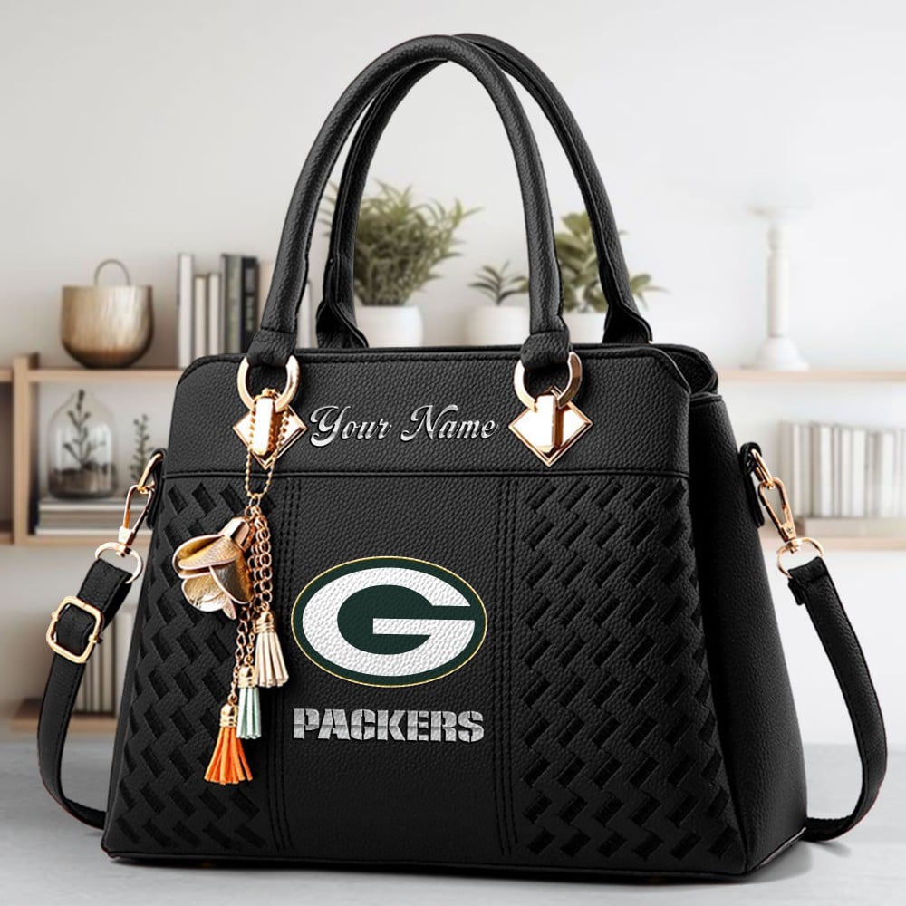 Green Bay Packers Logo Crossbody Zip Hand Bag With Tassel Custom Name For Women - Image 2