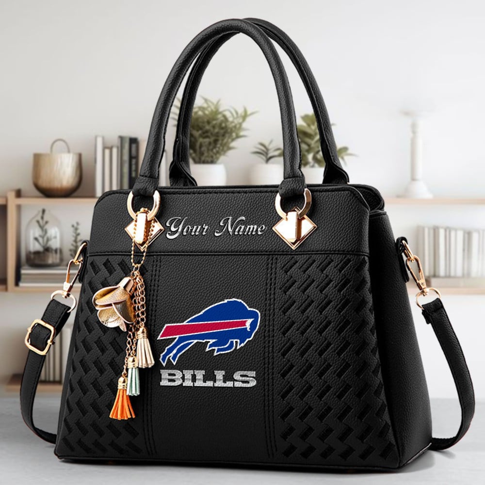 Buffalo Bills Logo Crossbody Zip Hand Bag With Tassel Custom Name For Women - Image 2