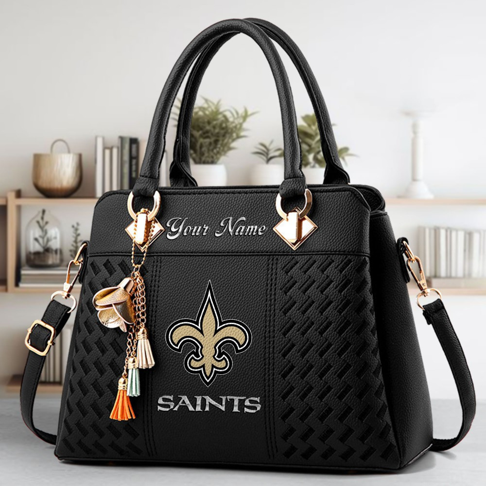 New Orleans Saints Logo Crossbody Zip Hand Bag With Tassel Custom Name For Women - Image 2