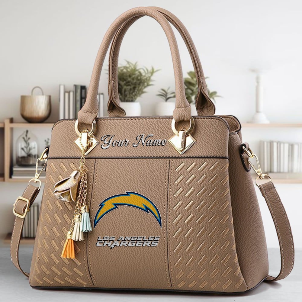 Los Angeles Chargers Logo Crossbody Zip Hand Bag With Tassel Custom Name For Women - Image 3