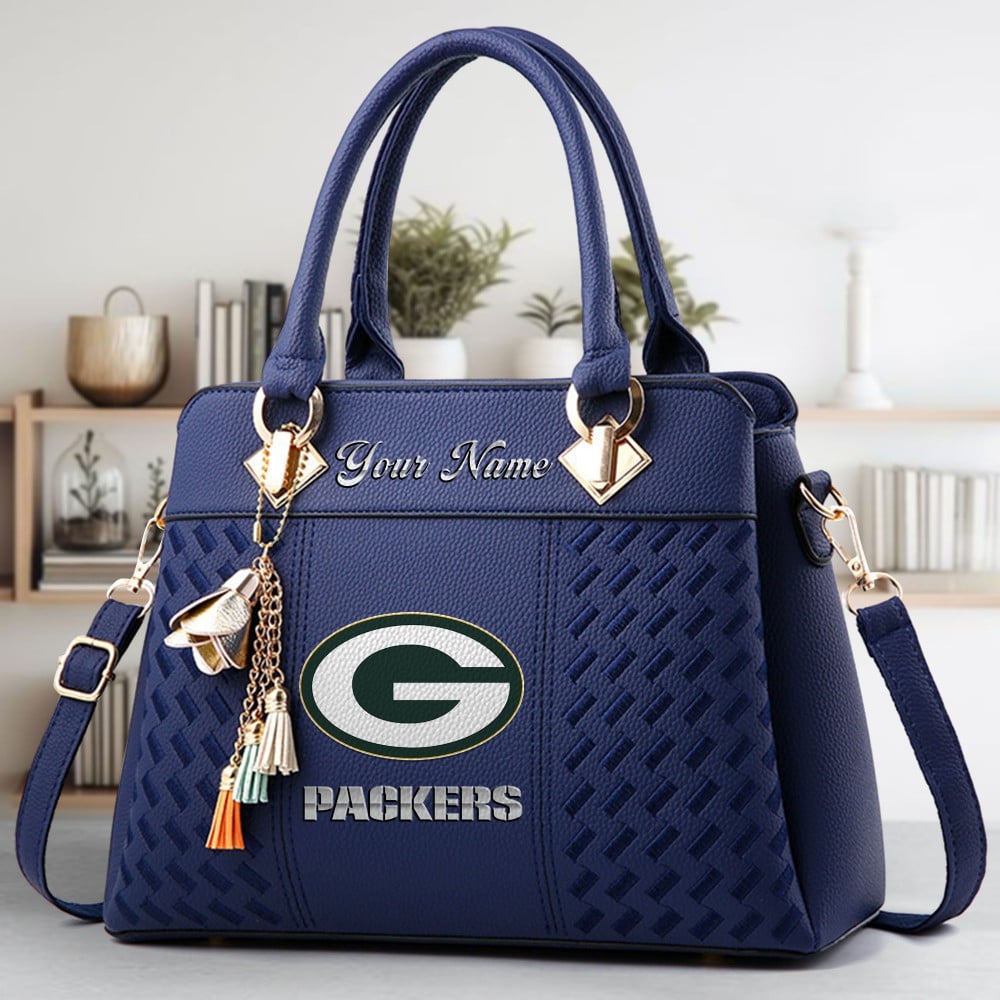 Green Bay Packers Logo Crossbody Zip Hand Bag With Tassel Custom Name For Women - Image 3