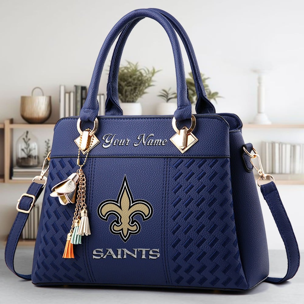 New Orleans Saints Logo Crossbody Zip Hand Bag With Tassel Custom Name For Women - Image 3