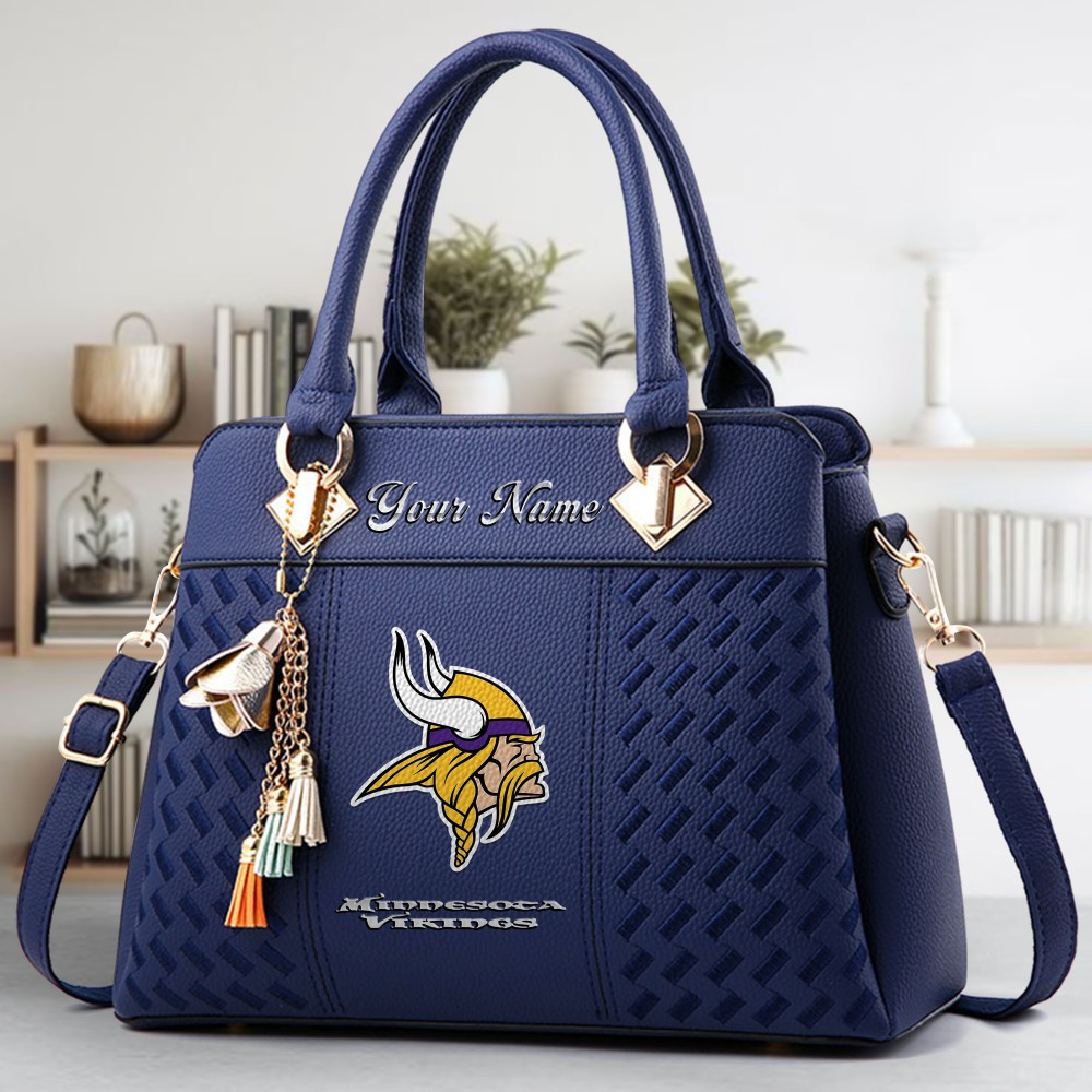 Minnesota Vikings Logo Crossbody Zip Hand Bag With Tassel Custom Name For Women - Image 3