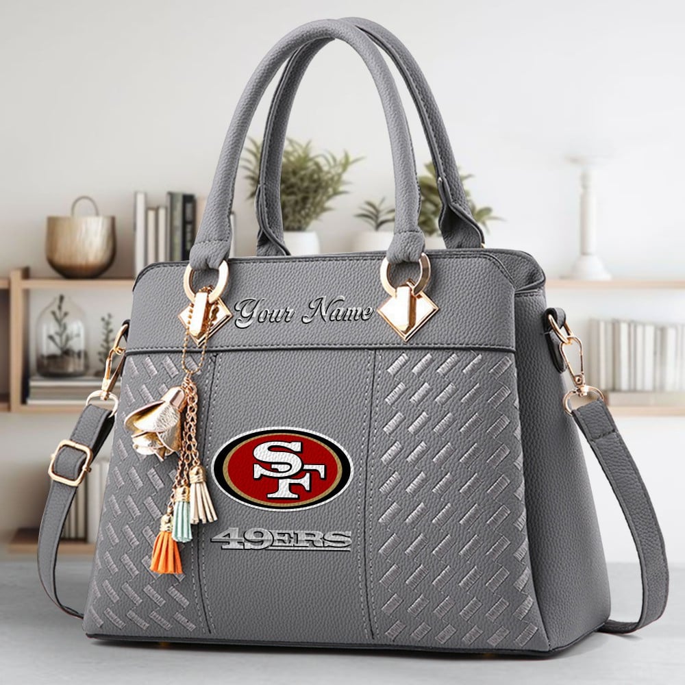 San Francisco 49ers Logo Crossbody Zip Hand Bag With Tassel Custom Name For Women - Image 4