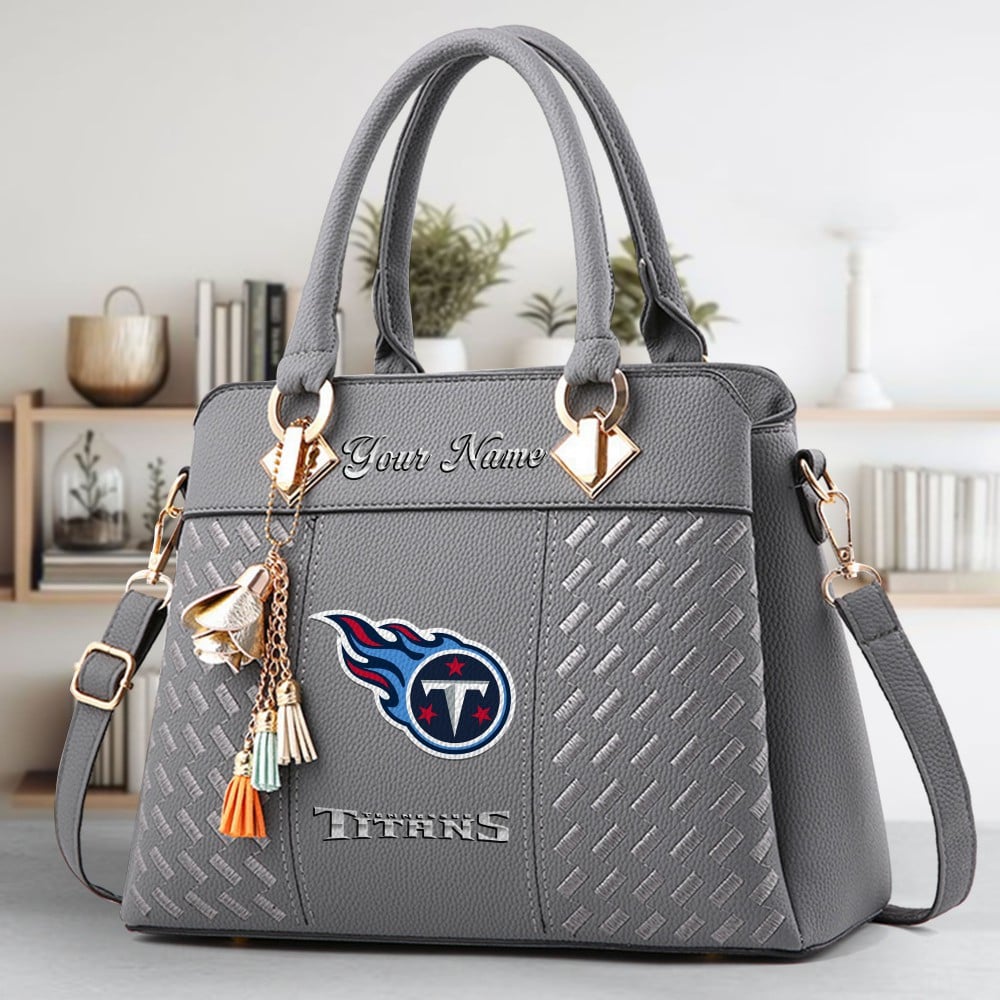 Tennessee Titans Logo Crossbody Zip Hand Bag With Tassel Custom Name For Women - Image 4