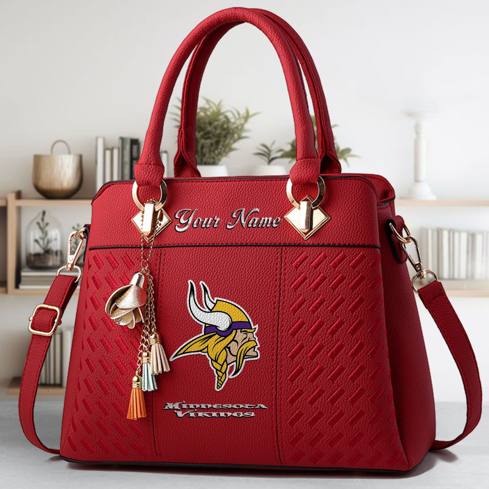 Minnesota Vikings Logo Crossbody Zip Hand Bag With Tassel Custom Name For Women - Image 6