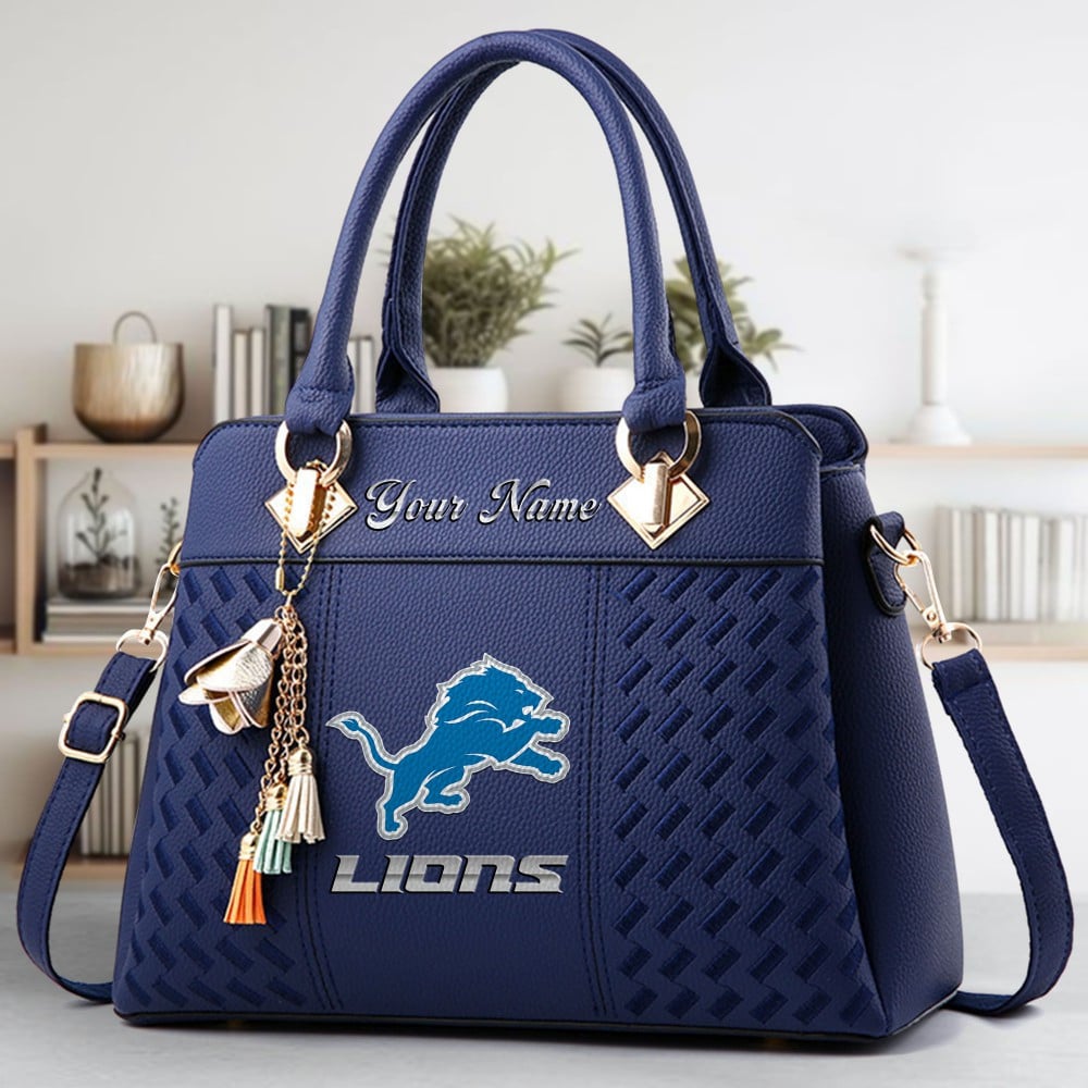 Detroit Lions Logo Crossbody Zip Hand Bag With Tassel Custom Name For Women - Image 2
