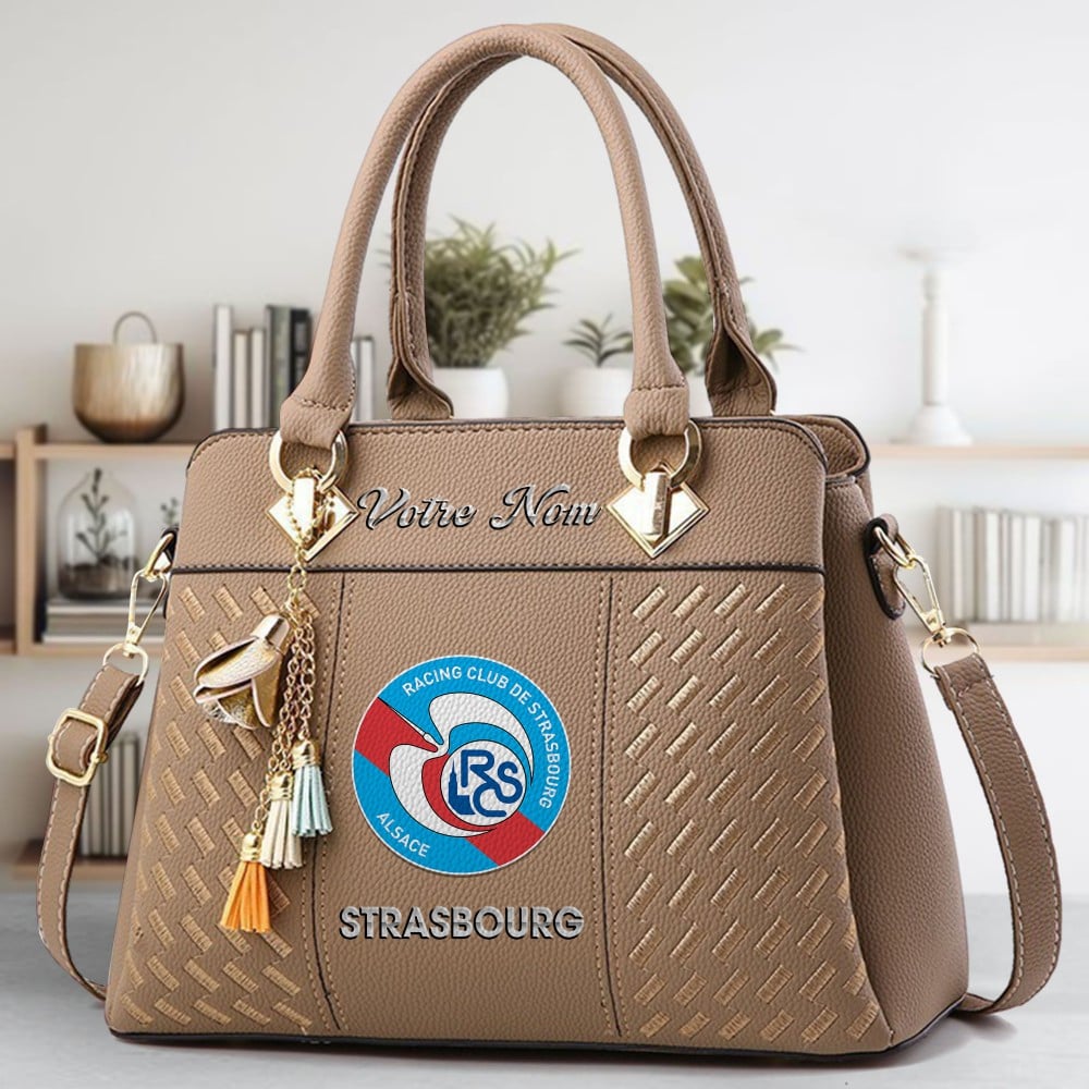 RC Strasbourg Alsace Logo Crossbody Zip Hand Bag With Tassel Custom Name For Women - Image 3