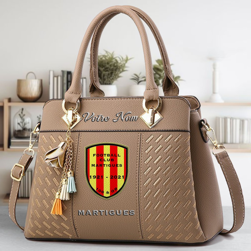 FC Martigues Logo Crossbody Zip Hand Bag With Tassel Custom Name For Women - Image 3