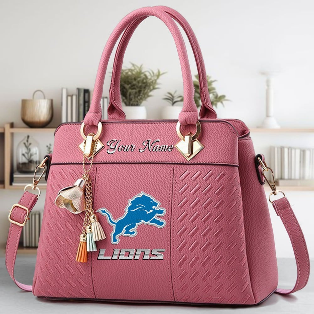 Detroit Lions Logo Crossbody Zip Hand Bag With Tassel Custom Name For Women - Image 5