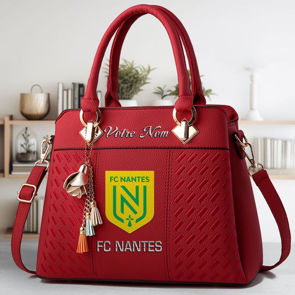 FC Nantes Logo Crossbody Zip Hand Bag With Tassel Custom Name For Women - Image 6