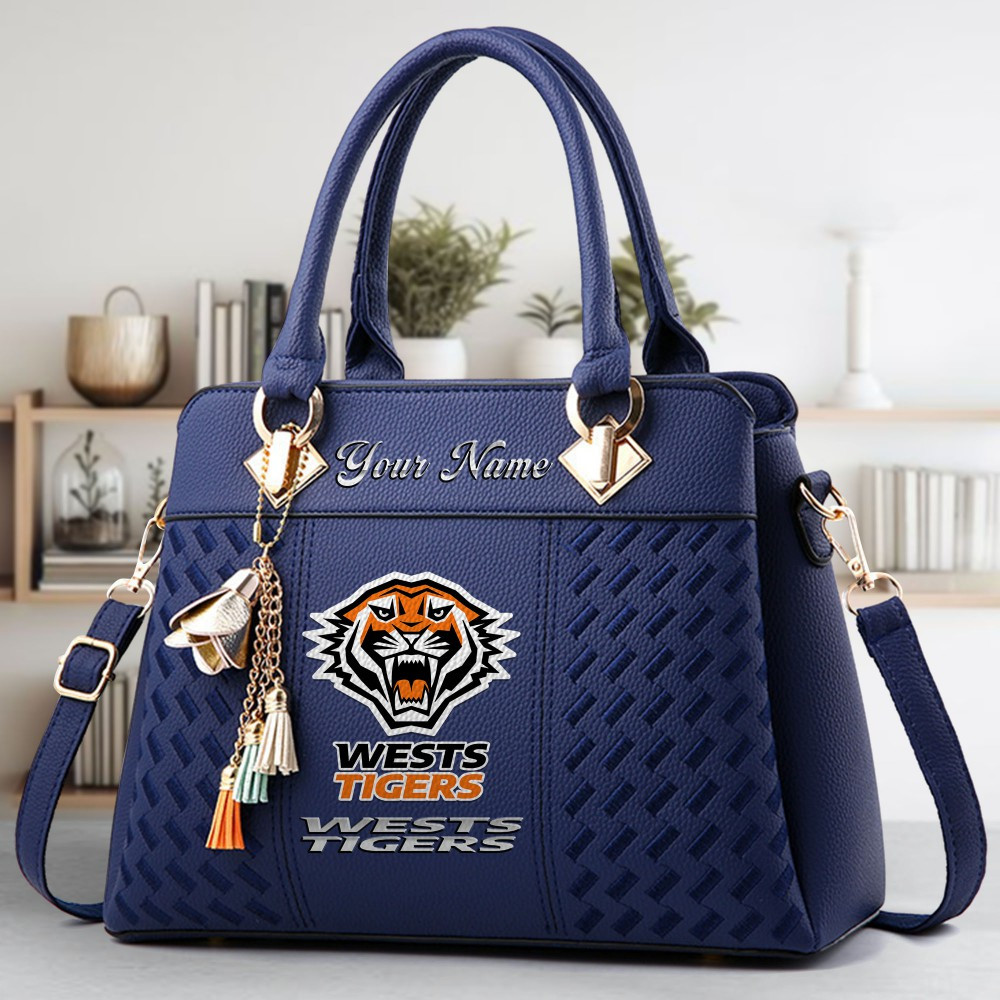 Wests Tigers Logo Crossbody Zip Hand Bag With Tassel Custom Name For Women - Image 3
