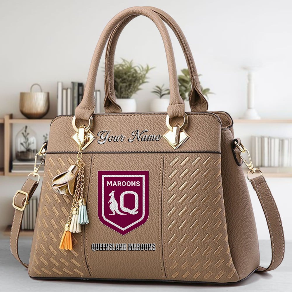 Queensland Maroons Logo Crossbody Zip Hand Bag With Tassel Custom Name For Women - Image 4