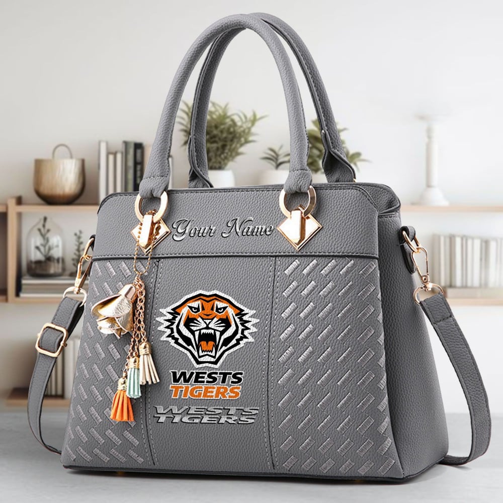 Wests Tigers Logo Crossbody Zip Hand Bag With Tassel Custom Name For Women - Image 4